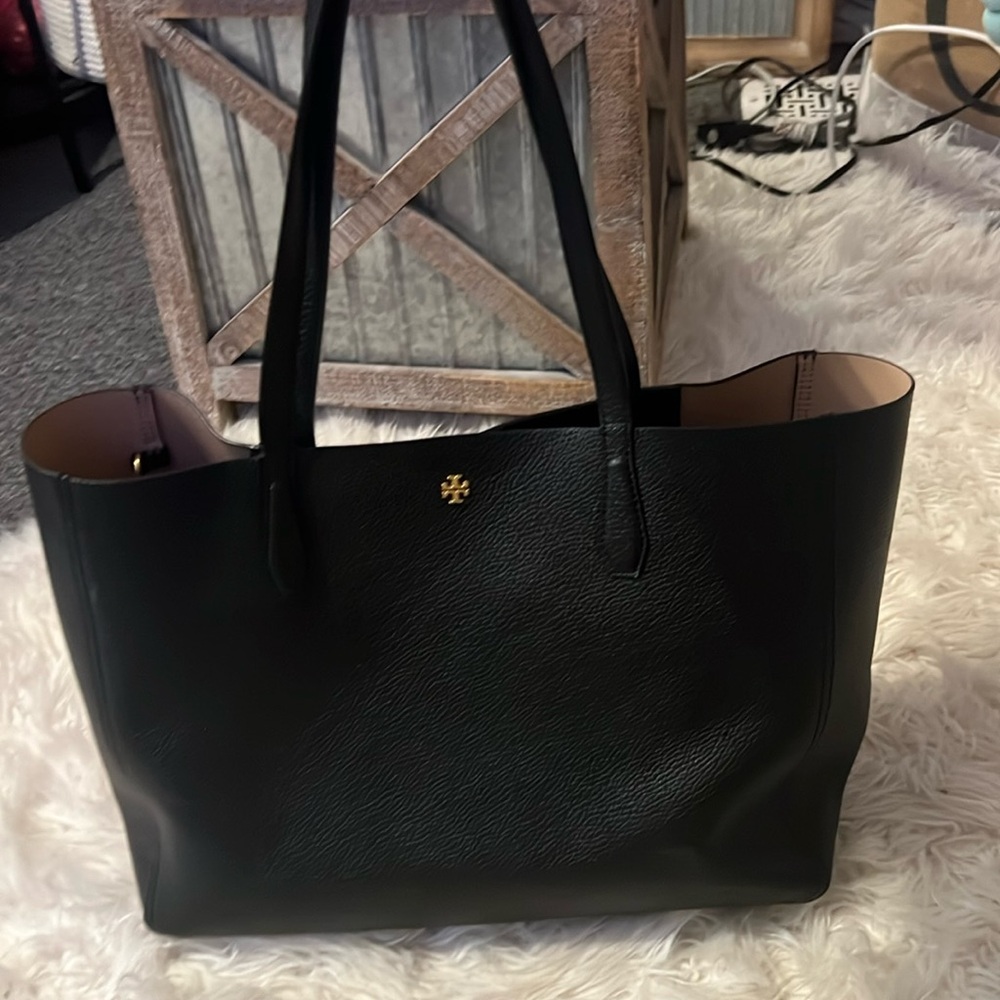 Tori Burch, black real leather tote or laptop bag